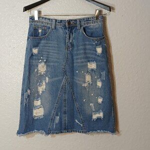 Distressed Denim Skirt